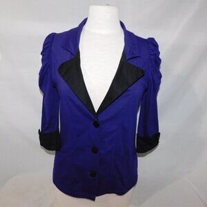 Schwiing Purple Black 3/4 Sleeve Puff Shoulder Light Blazer Jacket Womens M